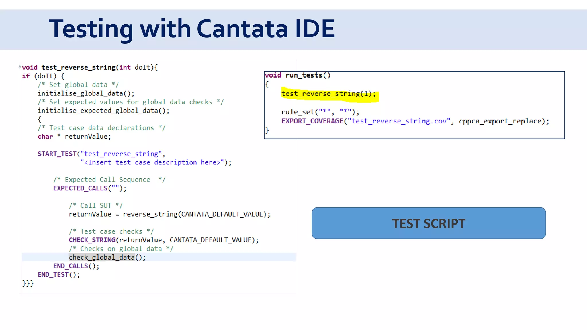 Testing with Cantata IDE
TEST SCRIPT
 