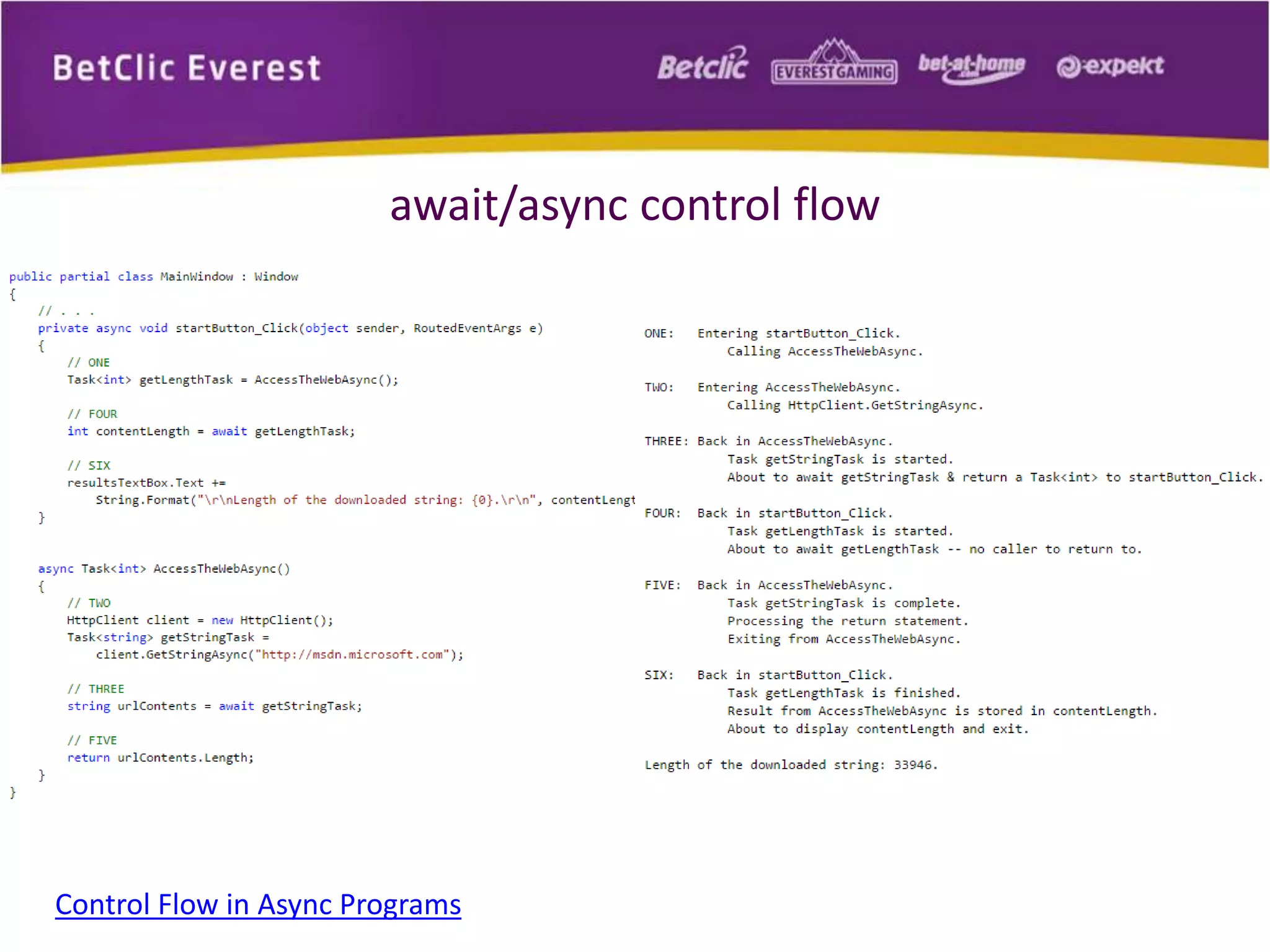 await/async control flow 
Control Flow in Async Programs 
 