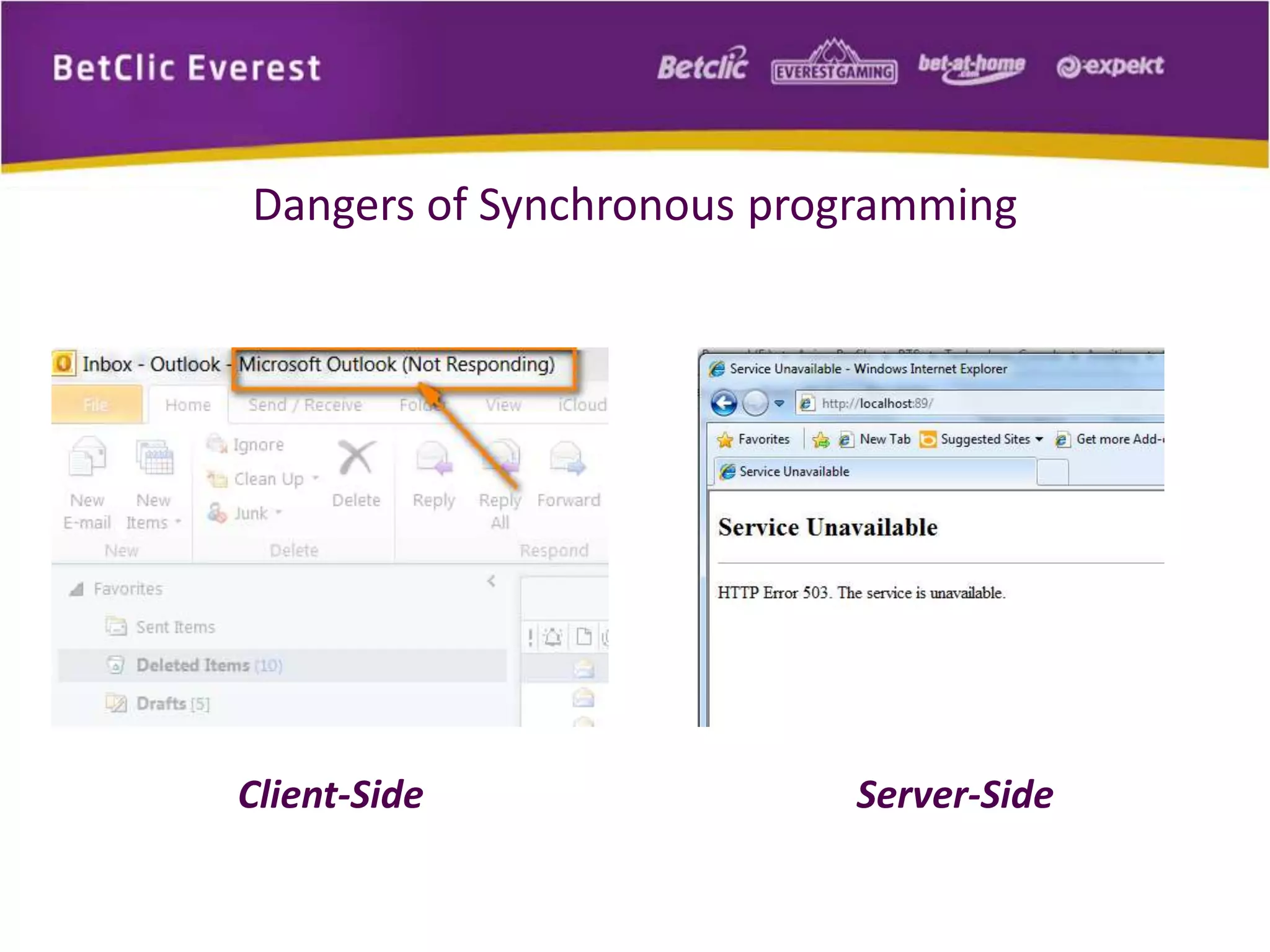 Dangers of Synchronous programming 
Client-Side Server-Side 
 