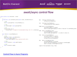 await/async control flow 
Control Flow in Async Programs 
 