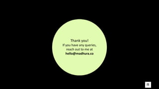 Thank you!
If you have any queries,
reach out to me at
hello@madhura.co
 