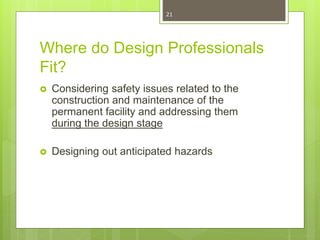 Considering Safety During Design
Offers the Most Payoff1
Conceptual
Design Detailed
Engineering
Procurement
Construction
S...