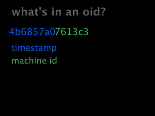 what’s in an oid?
4b6857a07613c3
timestamp
machine id
 