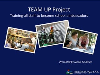 TEAM UP ProjectTraining all staff to become school ambassadors Presented by Nicole Kaufman 1 