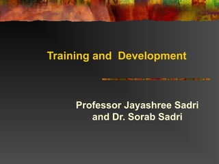 Training and Development
Professor Jayashree Sadri
and Dr. Sorab Sadri
 