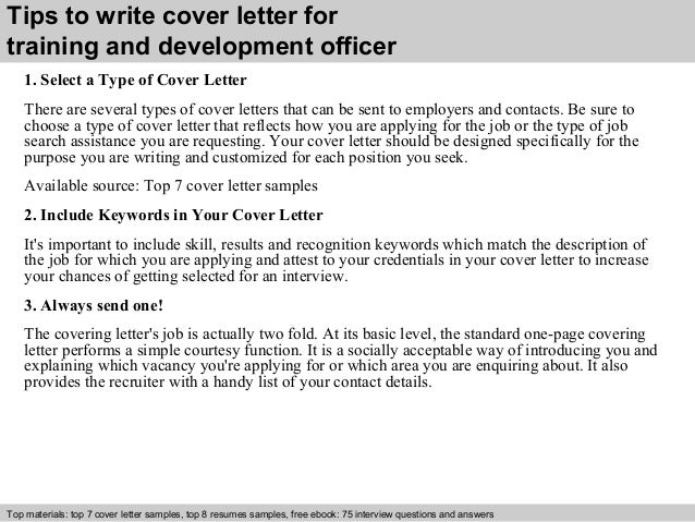 training and development officer cover letter cover letter for training position