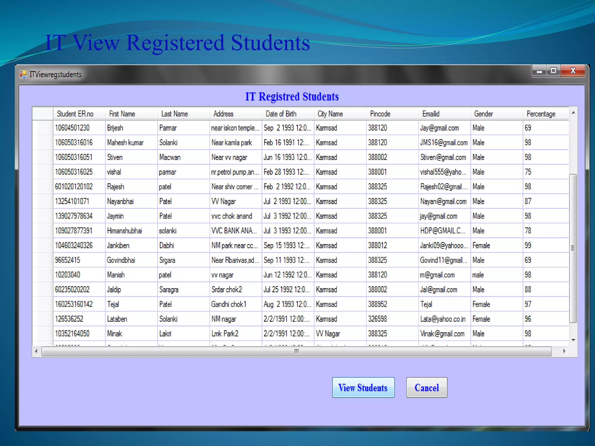 IT View Registered Students 
 