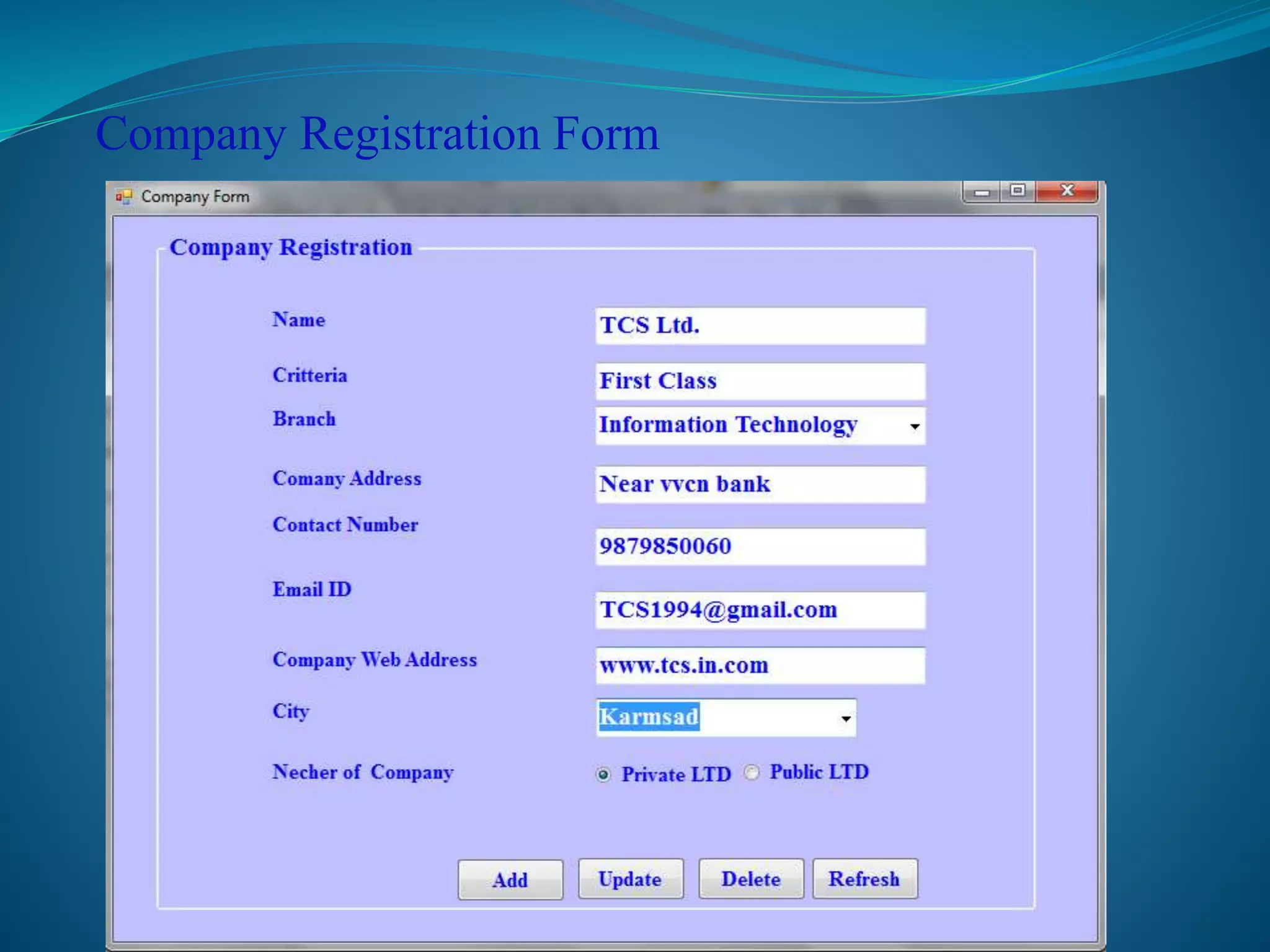 Company Registration Form 
 