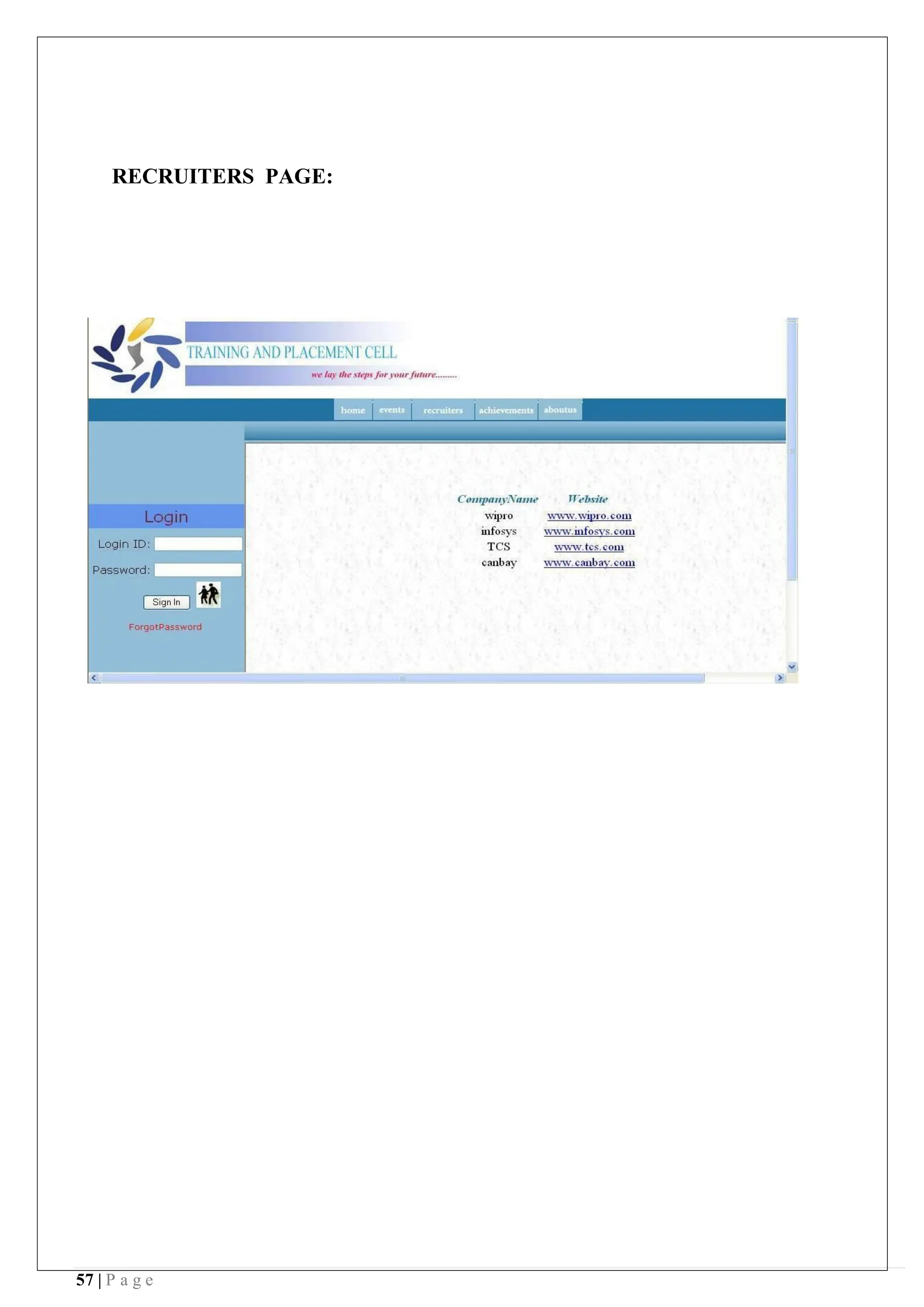 57 | P a g e
RECRUITERS PAGE:
 