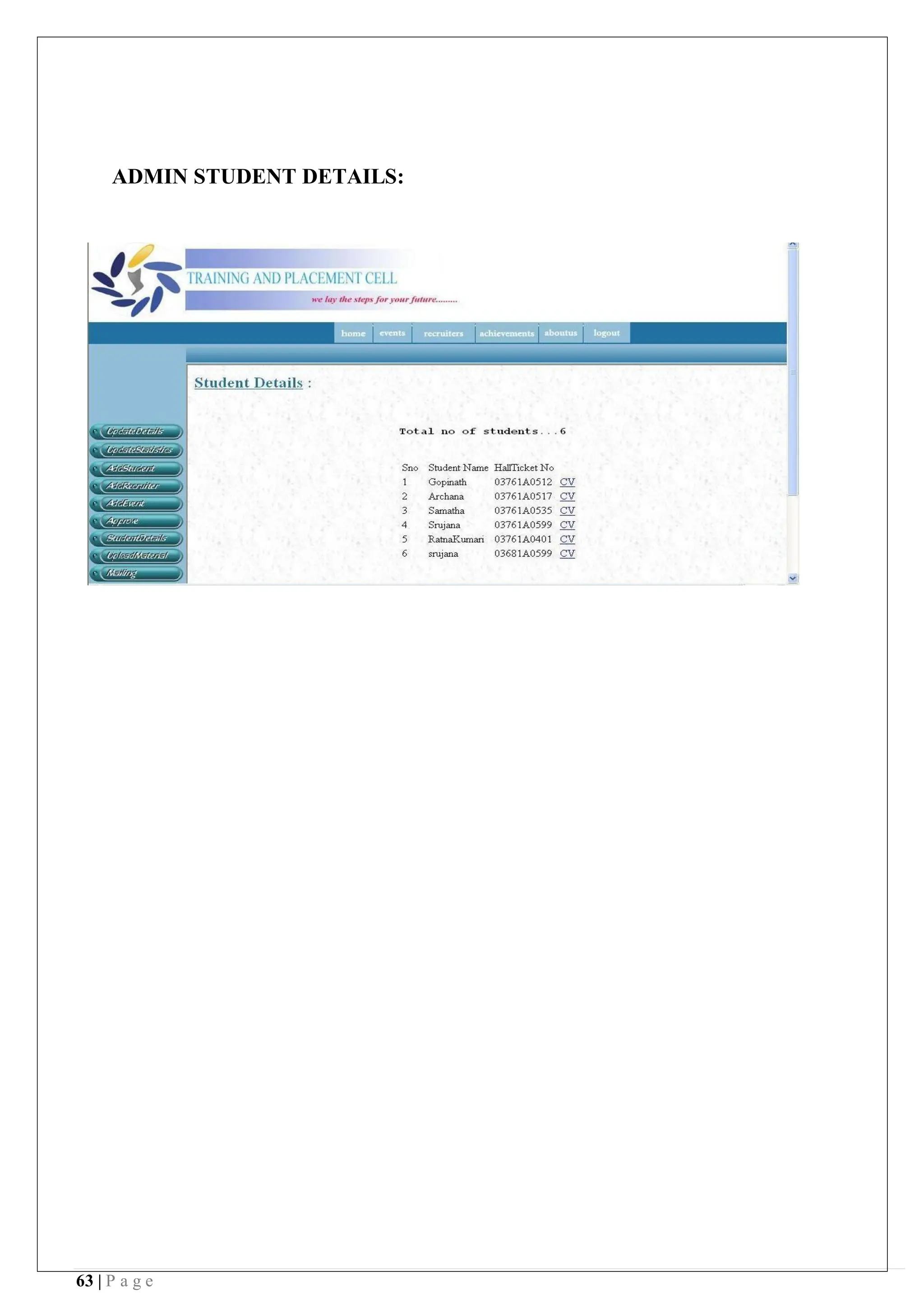63 | P a g e
ADMIN STUDENT DETAILS:
 