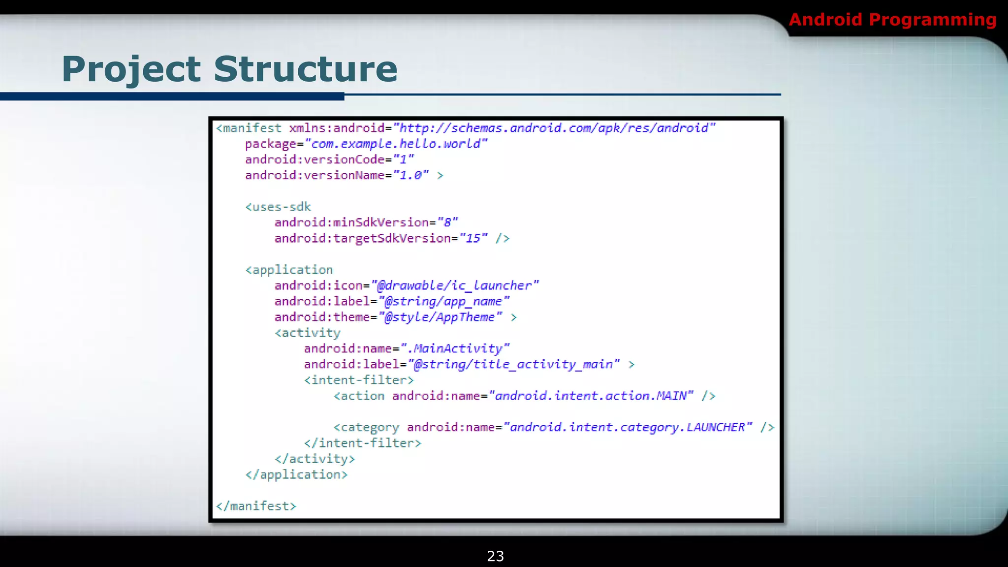 Android Programming


Project Structure




                    23
 