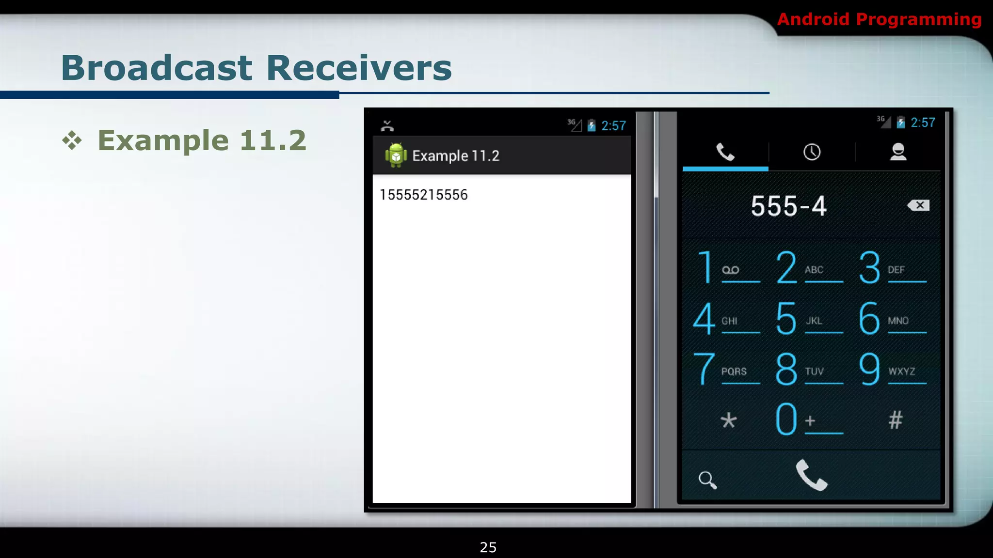 Android Programming


Broadcast Receivers

 Example 11.2




                      25
 
