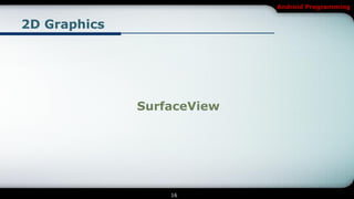 Android Programming


2D Graphics




              SurfaceView




                  16
 