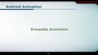 Android Programming


Android Animation




           Drawable Animation




                    13
 