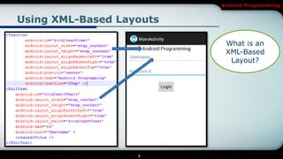 Android Programming


Using XML-Based Layouts

                           What is an
                           XML-Based
                            Layout?




                   4
 