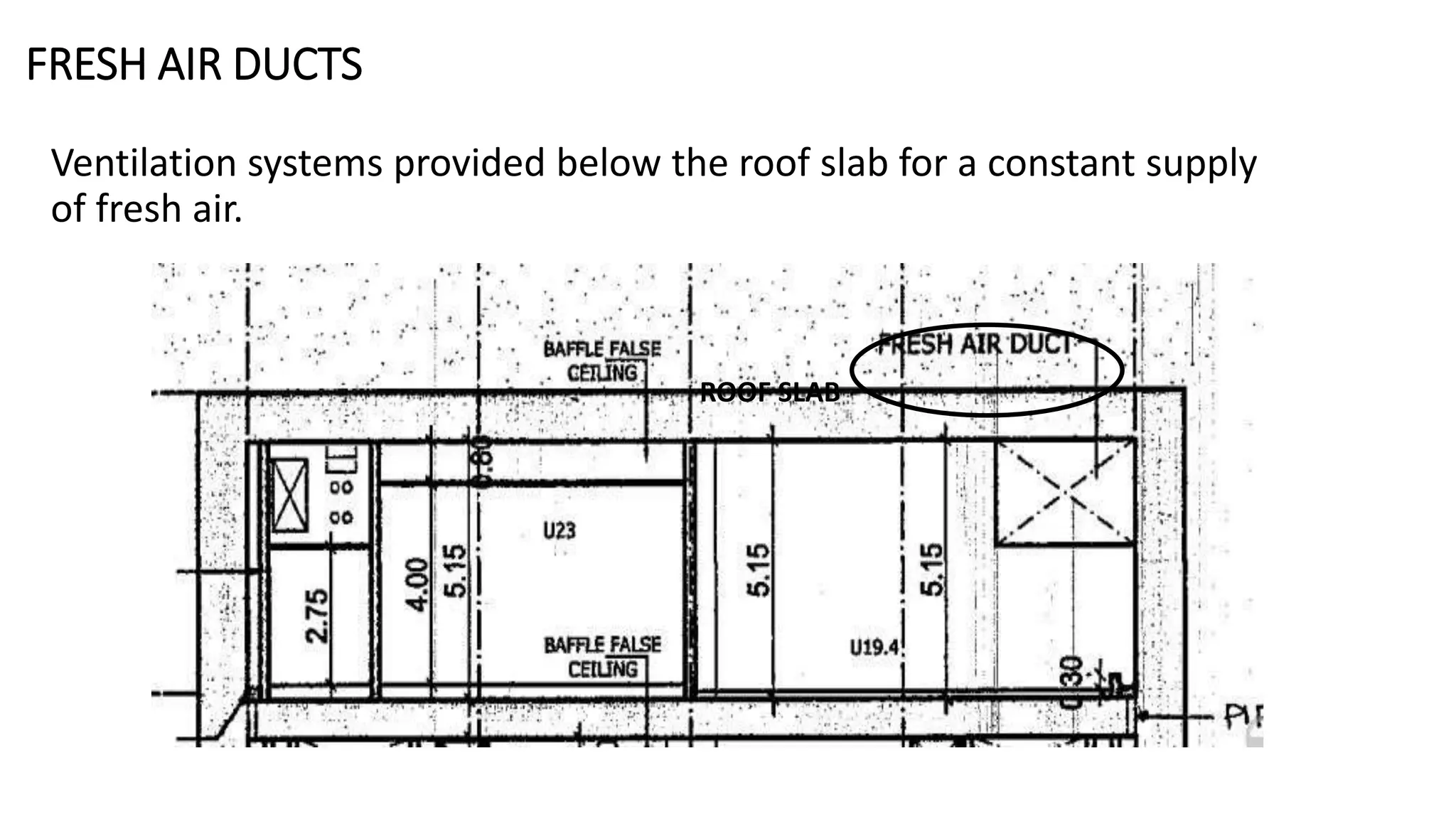 FRESH AIR DUCTS
Ventilation systems provided below the roof slab for a constant supply
of fresh air.
ROOF SLAB
 