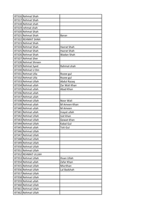 87316 Rehmat Shah
87317 Rehmat Shah
87318 Rehmat shah
87319 rehmat shah
87320 Rehmat Shah
87321 Rehmat Shah Baran
87322 REHMAT SHAH
87323 Rehmat Shah
87324 Rehmat Shah Hazrat Shah
87325 Rehmat Shah Hazrat Shah
87326 Rehmat Shah Wadan Shah
87327 Rehmat Sher
87328 Rehmat Shreen
87329 Rehmat Syed Rahmat shah
87330 Rehmat U Din
87331 Rehmat Ulla Rozee gul
87332 Rehmat Ulla Rozee gul
87333 Rehmat Ullah Abdul Razaq
87334 Rehmat ullah Zar Wali Khan
87335 Rehmat ullah Abad Khan
87336 Rehmat ullah
87337 Rehmat ullah
87338 Rehmat Ullah Noor Wali
87339 Rehmat ullah M Ameen Khan
87340 Rehmat ullah M Ameen
87341 Rehmat ullah Inayat ullah
87342 Rehmat Ullah Izat khan
87343 Rehmat Ullah Qowat khan
87344 Rehmat Ullah Kabal Gul
87345 Rehmat ullah Toti Gul
87346 Rehmat Ullah
87347 Rehmat Ullah
87348 Rehmat Ullah
87349 Rehmat Ullah
87350 Rehmat Ullah
87351 Rehmat Ullah
87352 REHMAT ULLAH
87353 Rehmat Ullah Ihsan Ullah
87354 Rehmat ullah Zafar Khan
87355 Rehmat Ullah Mia Khan
87356 Rehmat Ullah Lal Badshah
87357 Rehmat Ullah
87358 Rehmat Ullah
87359 Rehmat ullah
87360 Rehmat Ullah
87361 Rehmat Ullah
87362 Rehmat Ullah
 