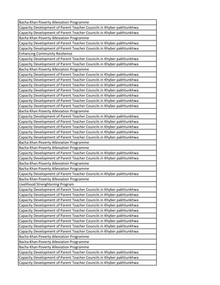 Bacha Khan Poverty Alleviation Programme
Capacity Development of Parent Teacher Councils in Khyber pakhtunkhwa
Capacity Development of Parent Teacher Councils in Khyber pakhtunkhwa
Bacha Khan Poverty Alleviation Programme
Capacity Development of Parent Teacher Councils in Khyber pakhtunkhwa
Capacity Development of Parent Teacher Councils in Khyber pakhtunkhwa
Enhancing Community Resilience
Capacity Development of Parent Teacher Councils in Khyber pakhtunkhwa
Capacity Development of Parent Teacher Councils in Khyber pakhtunkhwa
Bacha Khan Poverty Alleviation Programme
Capacity Development of Parent Teacher Councils in Khyber pakhtunkhwa
Capacity Development of Parent Teacher Councils in Khyber pakhtunkhwa
Capacity Development of Parent Teacher Councils in Khyber pakhtunkhwa
Capacity Development of Parent Teacher Councils in Khyber pakhtunkhwa
Capacity Development of Parent Teacher Councils in Khyber pakhtunkhwa
Capacity Development of Parent Teacher Councils in Khyber pakhtunkhwa
Capacity Development of Parent Teacher Councils in Khyber pakhtunkhwa
Bacha Khan Poverty Alleviation Programme
Capacity Development of Parent Teacher Councils in Khyber pakhtunkhwa
Capacity Development of Parent Teacher Councils in Khyber pakhtunkhwa
Capacity Development of Parent Teacher Councils in Khyber pakhtunkhwa
Capacity Development of Parent Teacher Councils in Khyber pakhtunkhwa
Capacity Development of Parent Teacher Councils in Khyber pakhtunkhwa
Bacha Khan Poverty Alleviation Programme
Bacha Khan Poverty Alleviation Programme
Capacity Development of Parent Teacher Councils in Khyber pakhtunkhwa
Capacity Development of Parent Teacher Councils in Khyber pakhtunkhwa
Bacha Khan Poverty Alleviation Programme
Bacha Khan Poverty Alleviation Programme
Capacity Development of Parent Teacher Councils in Khyber pakhtunkhwa
Bacha Khan Poverty Alleviation Programme
Livelihood Strenghtening Program
Capacity Development of Parent Teacher Councils in Khyber pakhtunkhwa
Capacity Development of Parent Teacher Councils in Khyber pakhtunkhwa
Capacity Development of Parent Teacher Councils in Khyber pakhtunkhwa
Capacity Development of Parent Teacher Councils in Khyber pakhtunkhwa
Capacity Development of Parent Teacher Councils in Khyber pakhtunkhwa
Capacity Development of Parent Teacher Councils in Khyber pakhtunkhwa
Capacity Development of Parent Teacher Councils in Khyber pakhtunkhwa
Capacity Development of Parent Teacher Councils in Khyber pakhtunkhwa
Capacity Development of Parent Teacher Councils in Khyber pakhtunkhwa
Bacha Khan Poverty Alleviation Programme
Bacha Khan Poverty Alleviation Programme
Bacha Khan Poverty Alleviation Programme
Capacity Development of Parent Teacher Councils in Khyber pakhtunkhwa
Capacity Development of Parent Teacher Councils in Khyber pakhtunkhwa
Capacity Development of Parent Teacher Councils in Khyber pakhtunkhwa
 