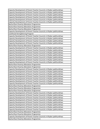 Capacity Development of Parent Teacher Councils in Khyber pakhtunkhwa
Capacity Development of Parent Teacher Councils in Khyber pakhtunkhwa
Capacity Development of Parent Teacher Councils in Khyber pakhtunkhwa
Capacity Development of Parent Teacher Councils in Khyber pakhtunkhwa
Capacity Development of Parent Teacher Councils in Khyber pakhtunkhwa
Capacity Development of Parent Teacher Councils in Khyber pakhtunkhwa
Bacha Khan Poverty Alleviation Programme
Bacha Khan Poverty Alleviation Programme
Bacha Khan Poverty Alleviation Programme
Capacity Development of Parent Teacher Councils in Khyber pakhtunkhwa
Livelihood Strenghtening Program
Capacity Development of Parent Teacher Councils in Khyber pakhtunkhwa
Capacity Development of Parent Teacher Councils in Khyber pakhtunkhwa
Capacity Development of Parent Teacher Councils in Khyber pakhtunkhwa
Capacity Development of Parent Teacher Councils in Khyber pakhtunkhwa
Bacha Khan Poverty Alleviation Programme
Capacity Development of Parent Teacher Councils in Khyber pakhtunkhwa
Capacity Development of Parent Teacher Councils in Khyber pakhtunkhwa
Capacity Development of Parent Teacher Councils in Khyber pakhtunkhwa
Capacity Development of Parent Teacher Councils in Khyber pakhtunkhwa
Capacity Development of Parent Teacher Councils in Khyber pakhtunkhwa
Capacity Development of Parent Teacher Councils in Khyber pakhtunkhwa
Capacity Development of Parent Teacher Councils in Khyber pakhtunkhwa
Bacha Khan Poverty Alleviation Programme
Bacha Khan Poverty Alleviation Programme
Capacity Development of Parent Teacher Councils in Khyber pakhtunkhwa
Capacity Development of Parent Teacher Councils in Khyber pakhtunkhwa
Capacity Development of Parent Teacher Councils in Khyber pakhtunkhwa
Capacity Development of Parent Teacher Councils in Khyber pakhtunkhwa
Capacity Development of Parent Teacher Councils in Khyber pakhtunkhwa
Capacity Development of Parent Teacher Councils in Khyber pakhtunkhwa
Capacity Development of Parent Teacher Councils in Khyber pakhtunkhwa
Bacha Khan Poverty Alleviation Programme
Bacha Khan Poverty Alleviation Programme
Bacha Khan Poverty Alleviation Programme
Capacity Development of Parent Teacher Councils in Khyber pakhtunkhwa
Capacity Development of Parent Teacher Councils in Khyber pakhtunkhwa
Capacity Development of Parent Teacher Councils in Khyber pakhtunkhwa
Capacity Development of Parent Teacher Councils in Khyber pakhtunkhwa
Capacity Development of Parent Teacher Councils in Khyber pakhtunkhwa
Capacity Development of Parent Teacher Councils in Khyber pakhtunkhwa
Capacity Development of Parent Teacher Councils in Khyber pakhtunkhwa
Capacity Development of Parent Teacher Councils in Khyber pakhtunkhwa
Bacha Khan Poverty Alleviation Programme
Bacha Khan Poverty Alleviation Programme
Capacity Development of Parent Teacher Councils in Khyber pakhtunkhwa
Bacha Khan Poverty Alleviation Programme
 