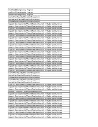 Livelihood Strenghtening Program
Livelihood Strenghtening Program
Livelihood Strenghtening Program
Bacha Khan Poverty Alleviation Programme
Bacha Khan Poverty Alleviation Programme
Bacha Khan Poverty Alleviation Programme
Capacity Development of Parent Teacher Councils in Khyber pakhtunkhwa
Capacity Development of Parent Teacher Councils in Khyber pakhtunkhwa
Capacity Development of Parent Teacher Councils in Khyber pakhtunkhwa
Capacity Development of Parent Teacher Councils in Khyber pakhtunkhwa
Capacity Development of Parent Teacher Councils in Khyber pakhtunkhwa
Capacity Development of Parent Teacher Councils in Khyber pakhtunkhwa
Capacity Development of Parent Teacher Councils in Khyber pakhtunkhwa
Capacity Development of Parent Teacher Councils in Khyber pakhtunkhwa
Capacity Development of Parent Teacher Councils in Khyber pakhtunkhwa
Capacity Development of Parent Teacher Councils in Khyber pakhtunkhwa
Capacity Development of Parent Teacher Councils in Khyber pakhtunkhwa
Capacity Development of Parent Teacher Councils in Khyber pakhtunkhwa
Capacity Development of Parent Teacher Councils in Khyber pakhtunkhwa
Capacity Development of Parent Teacher Councils in Khyber pakhtunkhwa
Capacity Development of Parent Teacher Councils in Khyber pakhtunkhwa
Capacity Development of Parent Teacher Councils in Khyber pakhtunkhwa
Capacity Development of Parent Teacher Councils in Khyber pakhtunkhwa
Capacity Development of Parent Teacher Councils in Khyber pakhtunkhwa
Capacity Development of Parent Teacher Councils in Khyber pakhtunkhwa
Capacity Development of Parent Teacher Councils in Khyber pakhtunkhwa
Capacity Development of Parent Teacher Councils in Khyber pakhtunkhwa
Bacha Khan Poverty Alleviation Programme
Bacha Khan Poverty Alleviation Programme
Bacha Khan Poverty Alleviation Programme
Bacha Khan Poverty Alleviation Programme
Bacha Khan Poverty Alleviation Programme
Capacity Development of Parent Teacher Councils in Khyber pakhtunkhwa
Capacity Development of Parent Teacher Councils in Khyber pakhtunkhwa
Capacity Development of Parent Teacher Councils in Khyber pakhtunkhwa
Aitebaar Community Based Dispute Resolution
Capacity Development of Parent Teacher Councils in Khyber pakhtunkhwa
Capacity Development of Parent Teacher Councils in Khyber pakhtunkhwa
Capacity Development of Parent Teacher Councils in Khyber pakhtunkhwa
Capacity Development of Parent Teacher Councils in Khyber pakhtunkhwa
Capacity Development of Parent Teacher Councils in Khyber pakhtunkhwa
Capacity Development of Parent Teacher Councils in Khyber pakhtunkhwa
Capacity Development of Parent Teacher Councils in Khyber pakhtunkhwa
Capacity Development of Parent Teacher Councils in Khyber pakhtunkhwa
Capacity Development of Parent Teacher Councils in Khyber pakhtunkhwa
Capacity Development of Parent Teacher Councils in Khyber pakhtunkhwa
Capacity Development of Parent Teacher Councils in Khyber pakhtunkhwa
 