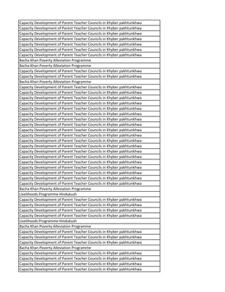 Capacity Development of Parent Teacher Councils in Khyber pakhtunkhwa
Capacity Development of Parent Teacher Councils in Khyber pakhtunkhwa
Capacity Development of Parent Teacher Councils in Khyber pakhtunkhwa
Capacity Development of Parent Teacher Councils in Khyber pakhtunkhwa
Capacity Development of Parent Teacher Councils in Khyber pakhtunkhwa
Capacity Development of Parent Teacher Councils in Khyber pakhtunkhwa
Capacity Development of Parent Teacher Councils in Khyber pakhtunkhwa
Bacha Khan Poverty Alleviation Programme
Bacha Khan Poverty Alleviation Programme
Capacity Development of Parent Teacher Councils in Khyber pakhtunkhwa
Capacity Development of Parent Teacher Councils in Khyber pakhtunkhwa
Bacha Khan Poverty Alleviation Programme
Capacity Development of Parent Teacher Councils in Khyber pakhtunkhwa
Capacity Development of Parent Teacher Councils in Khyber pakhtunkhwa
Capacity Development of Parent Teacher Councils in Khyber pakhtunkhwa
Capacity Development of Parent Teacher Councils in Khyber pakhtunkhwa
Capacity Development of Parent Teacher Councils in Khyber pakhtunkhwa
Capacity Development of Parent Teacher Councils in Khyber pakhtunkhwa
Capacity Development of Parent Teacher Councils in Khyber pakhtunkhwa
Capacity Development of Parent Teacher Councils in Khyber pakhtunkhwa
Capacity Development of Parent Teacher Councils in Khyber pakhtunkhwa
Capacity Development of Parent Teacher Councils in Khyber pakhtunkhwa
Capacity Development of Parent Teacher Councils in Khyber pakhtunkhwa
Capacity Development of Parent Teacher Councils in Khyber pakhtunkhwa
Capacity Development of Parent Teacher Councils in Khyber pakhtunkhwa
Capacity Development of Parent Teacher Councils in Khyber pakhtunkhwa
Capacity Development of Parent Teacher Councils in Khyber pakhtunkhwa
Capacity Development of Parent Teacher Councils in Khyber pakhtunkhwa
Capacity Development of Parent Teacher Councils in Khyber pakhtunkhwa
Capacity Development of Parent Teacher Councils in Khyber pakhtunkhwa
Capacity Development of Parent Teacher Councils in Khyber pakhtunkhwa
Bacha Khan Poverty Alleviation Programme
Livelihoods Programme Hindukush
Capacity Development of Parent Teacher Councils in Khyber pakhtunkhwa
Capacity Development of Parent Teacher Councils in Khyber pakhtunkhwa
Capacity Development of Parent Teacher Councils in Khyber pakhtunkhwa
Capacity Development of Parent Teacher Councils in Khyber pakhtunkhwa
Livelihoods Programme Hindukush
Bacha Khan Poverty Alleviation Programme
Capacity Development of Parent Teacher Councils in Khyber pakhtunkhwa
Capacity Development of Parent Teacher Councils in Khyber pakhtunkhwa
Capacity Development of Parent Teacher Councils in Khyber pakhtunkhwa
Bacha Khan Poverty Alleviation Programme
Capacity Development of Parent Teacher Councils in Khyber pakhtunkhwa
Capacity Development of Parent Teacher Councils in Khyber pakhtunkhwa
Capacity Development of Parent Teacher Councils in Khyber pakhtunkhwa
Capacity Development of Parent Teacher Councils in Khyber pakhtunkhwa
 