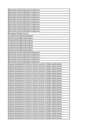 Bacha Khan Poverty Alleviation Programme
Bacha Khan Poverty Alleviation Programme
Bacha Khan Poverty Alleviation Programme
Bacha Khan Poverty Alleviation Programme
Bacha Khan Poverty Alleviation Programme
Bacha Khan Poverty Alleviation Programme
Bacha Khan Poverty Alleviation Programme
Bacha Khan Poverty Alleviation Programme
Bacha Khan Poverty Alleviation Programme
Bacha Khan Poverty Alleviation Programme
Norwegian Refugee Council
Livelihood Strenghtening Program
Livelihood Strenghtening Program
Livelihood Strenghtening Program
Livelihood Strenghtening Program
Livelihood Strenghtening Program
Livelihood Strenghtening Program
Livelihood Strenghtening Program
Bacha Khan Poverty Alleviation Programme
Bacha Khan Poverty Alleviation Programme
Bacha Khan Poverty Alleviation Programme
Bacha Khan Poverty Alleviation Programme
Bacha Khan Poverty Alleviation Programme
Capacity Development of Parent Teacher Councils in Khyber pakhtunkhwa
Capacity Development of Parent Teacher Councils in Khyber pakhtunkhwa
Capacity Development of Parent Teacher Councils in Khyber pakhtunkhwa
Capacity Development of Parent Teacher Councils in Khyber pakhtunkhwa
Capacity Development of Parent Teacher Councils in Khyber pakhtunkhwa
Capacity Development of Parent Teacher Councils in Khyber pakhtunkhwa
Capacity Development of Parent Teacher Councils in Khyber pakhtunkhwa
Capacity Development of Parent Teacher Councils in Khyber pakhtunkhwa
Capacity Development of Parent Teacher Councils in Khyber pakhtunkhwa
Capacity Development of Parent Teacher Councils in Khyber pakhtunkhwa
Capacity Development of Parent Teacher Councils in Khyber pakhtunkhwa
Capacity Development of Parent Teacher Councils in Khyber pakhtunkhwa
Capacity Development of Parent Teacher Councils in Khyber pakhtunkhwa
Capacity Development of Parent Teacher Councils in Khyber pakhtunkhwa
Capacity Development of Parent Teacher Councils in Khyber pakhtunkhwa
Capacity Development of Parent Teacher Councils in Khyber pakhtunkhwa
Capacity Development of Parent Teacher Councils in Khyber pakhtunkhwa
Capacity Development of Parent Teacher Councils in Khyber pakhtunkhwa
Capacity Development of Parent Teacher Councils in Khyber pakhtunkhwa
Capacity Development of Parent Teacher Councils in Khyber pakhtunkhwa
Capacity Development of Parent Teacher Councils in Khyber pakhtunkhwa
Capacity Development of Parent Teacher Councils in Khyber pakhtunkhwa
Capacity Development of Parent Teacher Councils in Khyber pakhtunkhwa
Capacity Development of Parent Teacher Councils in Khyber pakhtunkhwa
 