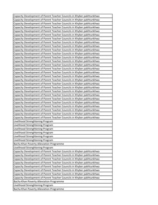 Capacity Development of Parent Teacher Councils in Khyber pakhtunkhwa
Capacity Development of Parent Teacher Councils in Khyber pakhtunkhwa
Capacity Development of Parent Teacher Councils in Khyber pakhtunkhwa
Capacity Development of Parent Teacher Councils in Khyber pakhtunkhwa
Capacity Development of Parent Teacher Councils in Khyber pakhtunkhwa
Capacity Development of Parent Teacher Councils in Khyber pakhtunkhwa
Capacity Development of Parent Teacher Councils in Khyber pakhtunkhwa
Capacity Development of Parent Teacher Councils in Khyber pakhtunkhwa
Capacity Development of Parent Teacher Councils in Khyber pakhtunkhwa
Capacity Development of Parent Teacher Councils in Khyber pakhtunkhwa
Capacity Development of Parent Teacher Councils in Khyber pakhtunkhwa
Capacity Development of Parent Teacher Councils in Khyber pakhtunkhwa
Capacity Development of Parent Teacher Councils in Khyber pakhtunkhwa
Capacity Development of Parent Teacher Councils in Khyber pakhtunkhwa
Capacity Development of Parent Teacher Councils in Khyber pakhtunkhwa
Capacity Development of Parent Teacher Councils in Khyber pakhtunkhwa
Capacity Development of Parent Teacher Councils in Khyber pakhtunkhwa
Capacity Development of Parent Teacher Councils in Khyber pakhtunkhwa
Capacity Development of Parent Teacher Councils in Khyber pakhtunkhwa
Capacity Development of Parent Teacher Councils in Khyber pakhtunkhwa
Capacity Development of Parent Teacher Councils in Khyber pakhtunkhwa
Capacity Development of Parent Teacher Councils in Khyber pakhtunkhwa
Capacity Development of Parent Teacher Councils in Khyber pakhtunkhwa
Capacity Development of Parent Teacher Councils in Khyber pakhtunkhwa
Capacity Development of Parent Teacher Councils in Khyber pakhtunkhwa
Capacity Development of Parent Teacher Councils in Khyber pakhtunkhwa
Capacity Development of Parent Teacher Councils in Khyber pakhtunkhwa
Capacity Development of Parent Teacher Councils in Khyber pakhtunkhwa
Livelihood Strenghtening Program
Livelihood Strenghtening Program
Livelihood Strenghtening Program
Livelihood Strenghtening Program
Livelihood Strenghtening Program
Livelihood Strenghtening Program
Bacha Khan Poverty Alleviation Programme
Livelihood Strenghtening Program
Capacity Development of Parent Teacher Councils in Khyber pakhtunkhwa
Capacity Development of Parent Teacher Councils in Khyber pakhtunkhwa
Capacity Development of Parent Teacher Councils in Khyber pakhtunkhwa
Capacity Development of Parent Teacher Councils in Khyber pakhtunkhwa
Capacity Development of Parent Teacher Councils in Khyber pakhtunkhwa
Capacity Development of Parent Teacher Councils in Khyber pakhtunkhwa
Capacity Development of Parent Teacher Councils in Khyber pakhtunkhwa
Capacity Development of Parent Teacher Councils in Khyber pakhtunkhwa
Bacha Khan Poverty Alleviation Programme
Livelihood Strenghtening Program
Bacha Khan Poverty Alleviation Programme
 