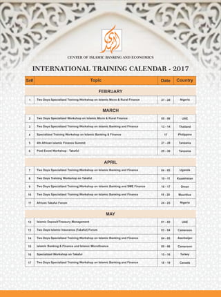 AlHuda CIBE-Training calendar 2017