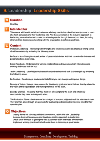 9. Leadership Leadership Skills
D

 I




C




 O




                                     10
         Management . Consulting . Development . Training
 