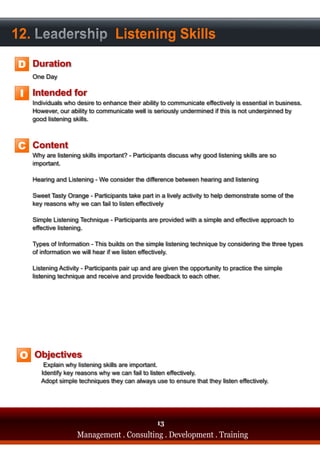 12. Leadership Listening Skills
 D

 I




 C




 O




                                     13
         Management . Consulting . Development . Training
 