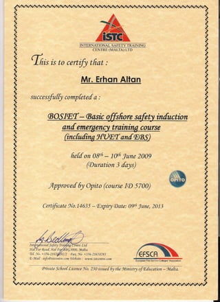Training certificate bosiet erhan altan