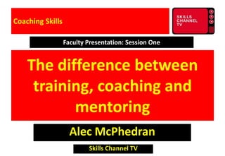 Faculty Presentation: Session One
Alec McPhedran
Skills Channel TV
The difference between
training, coaching and
mentoring
Coaching Skills
 