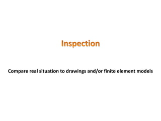Compare real situation to drawings and/or finite element models
 