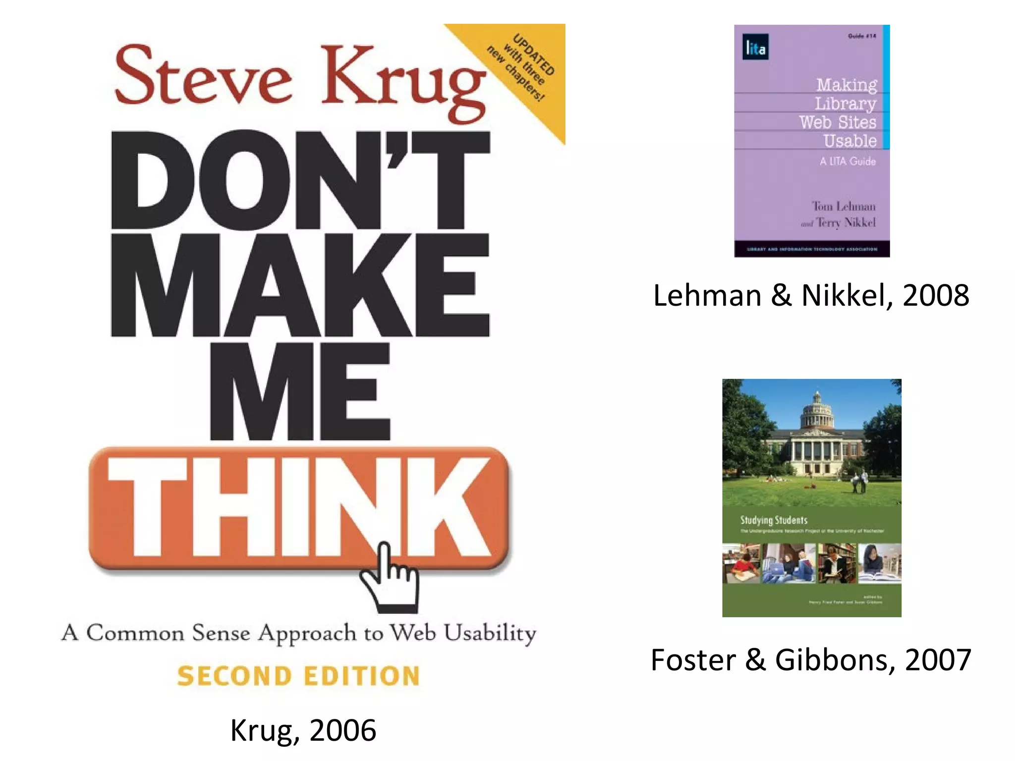 Lehman & Nikkel, 2008 Foster & Gibbons, 2007 Krug, 2006 