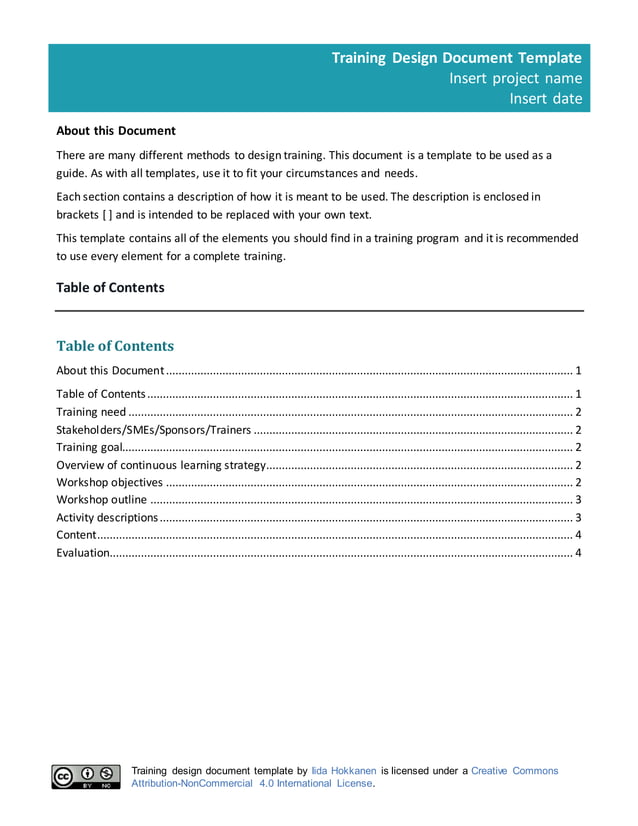 Training Docs Example Training design document - Template 2 | DOCX