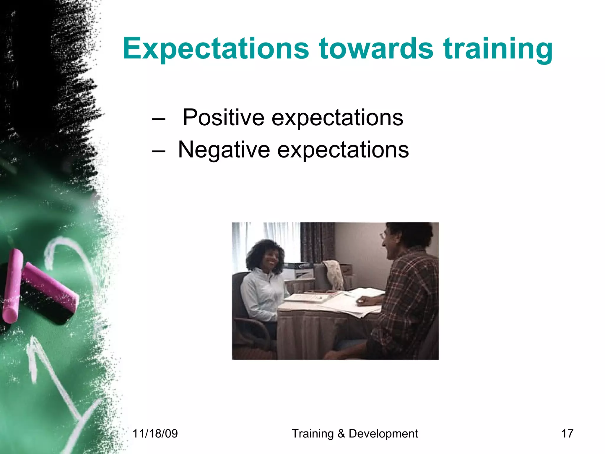 Expectations towards training Positive expectations Negative expectations 