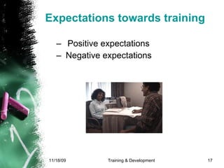 Expectations towards training Positive expectations Negative expectations 