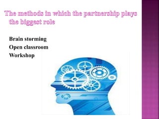 Brain storming
Open classroom
Workshop
 