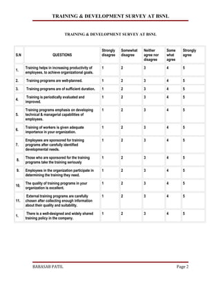Training & development survey at bsnl mba hr project report | PDF