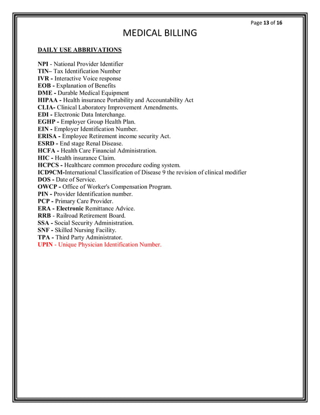 medical billing training notes PDF
