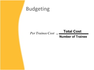 Budgeting = Total Cost Number of Trainee 