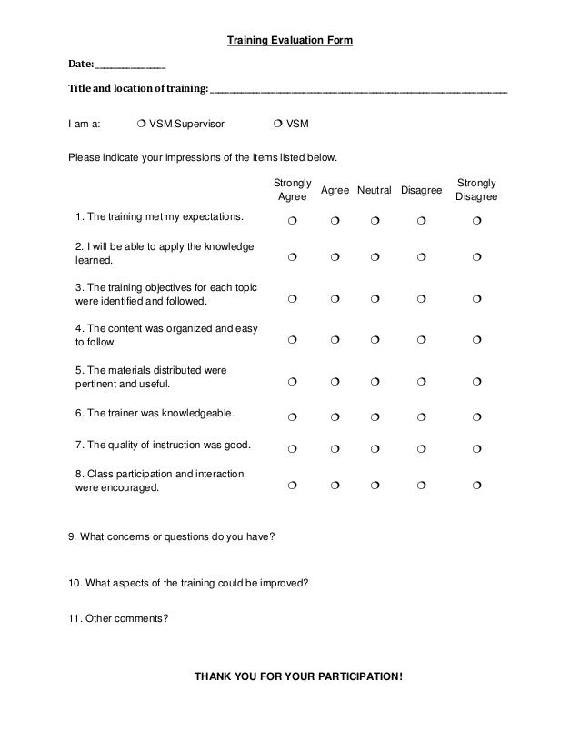 Training evaluation form