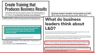 MARCH/APRIL 2020 training www.trainingmag.com
Business leaders’ thoughts and perceptions of L&D
Mind Tools for Business survey report, March 2021
The Needs Analysis Playbook: How to Make L&D a Trusted Partner in
Your Organization
©2021 All rights reserved. www.sweetrush.com
 