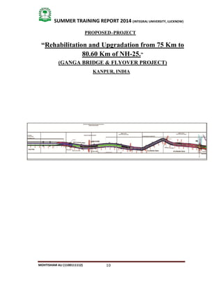 10
SUMMER TRAINING REPORT 2014 (INTEGRAL UNIVERSITY, LUCKNOW)
MOHTISHAM ALI (1100111112)
PROPOSED–PROJECT
“Rehabilitation and Upgradation from 75 Km to
80.60 Km of NH-25.”
(GANGA BRIDGE & FLYOVER PROJECT)
KANPUR, INDIA
 