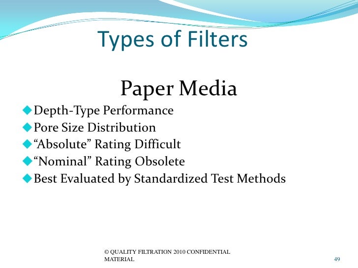training for filtration 1 13 10 type of filters
