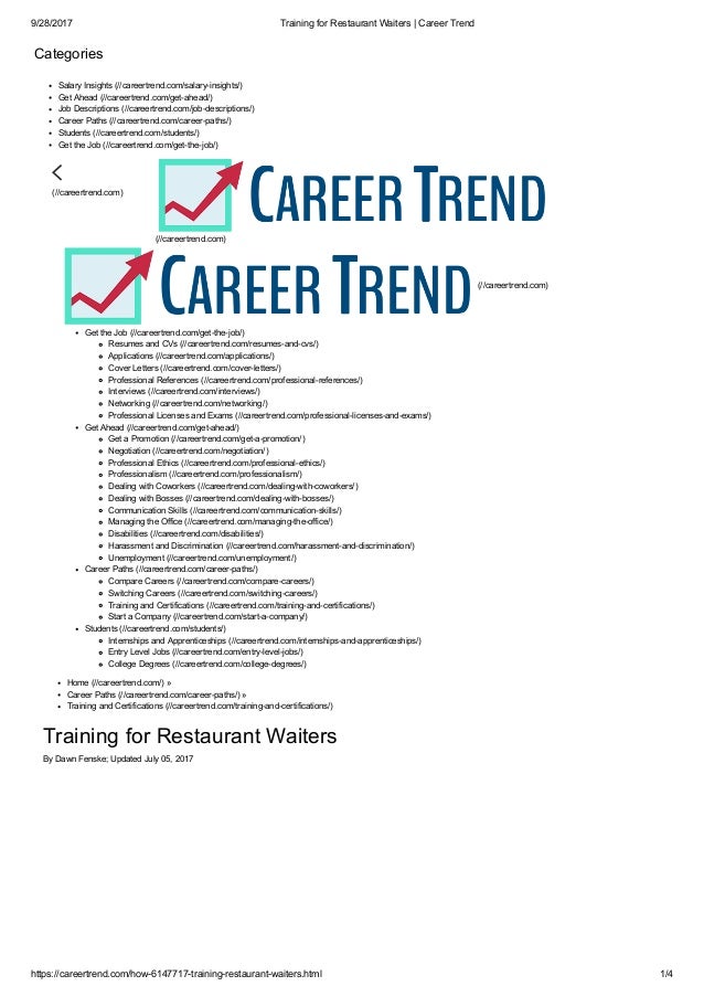 Training for restaurant waiters career trend