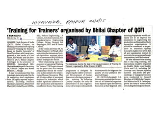 Training for trainers by qcfi bhilai chpt   press clips (26.05.15)