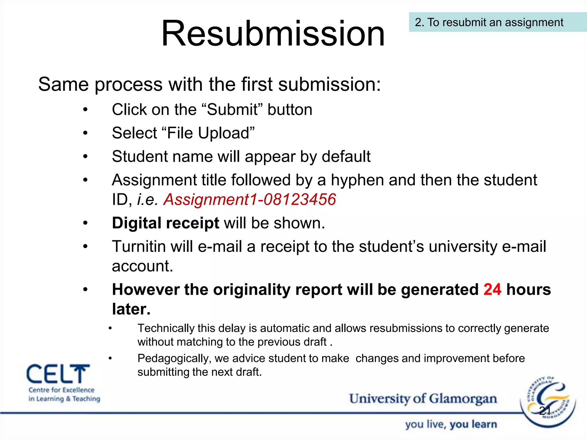 Turnitin will e-mail a receipt to the student’s university e-mail account: 11