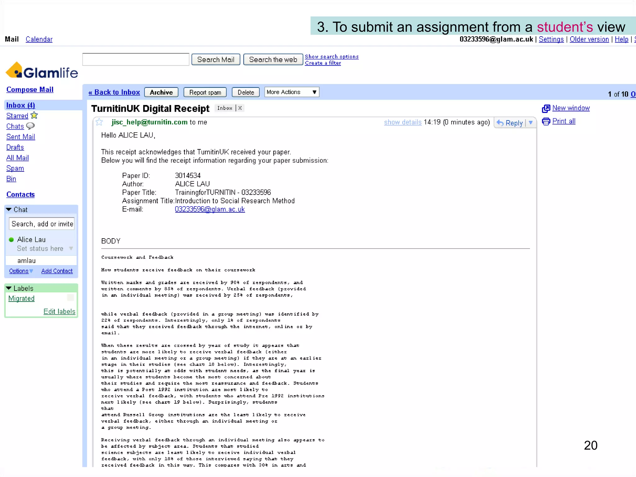 Allow submissions after the due date: Yes / No Click on the “Submit” button2. To set up Turnitinassignment in BlackboardYou have a choice to use the originality report in a formative way, as we recommend, or only summatively (“immediately - first report is final”).  17