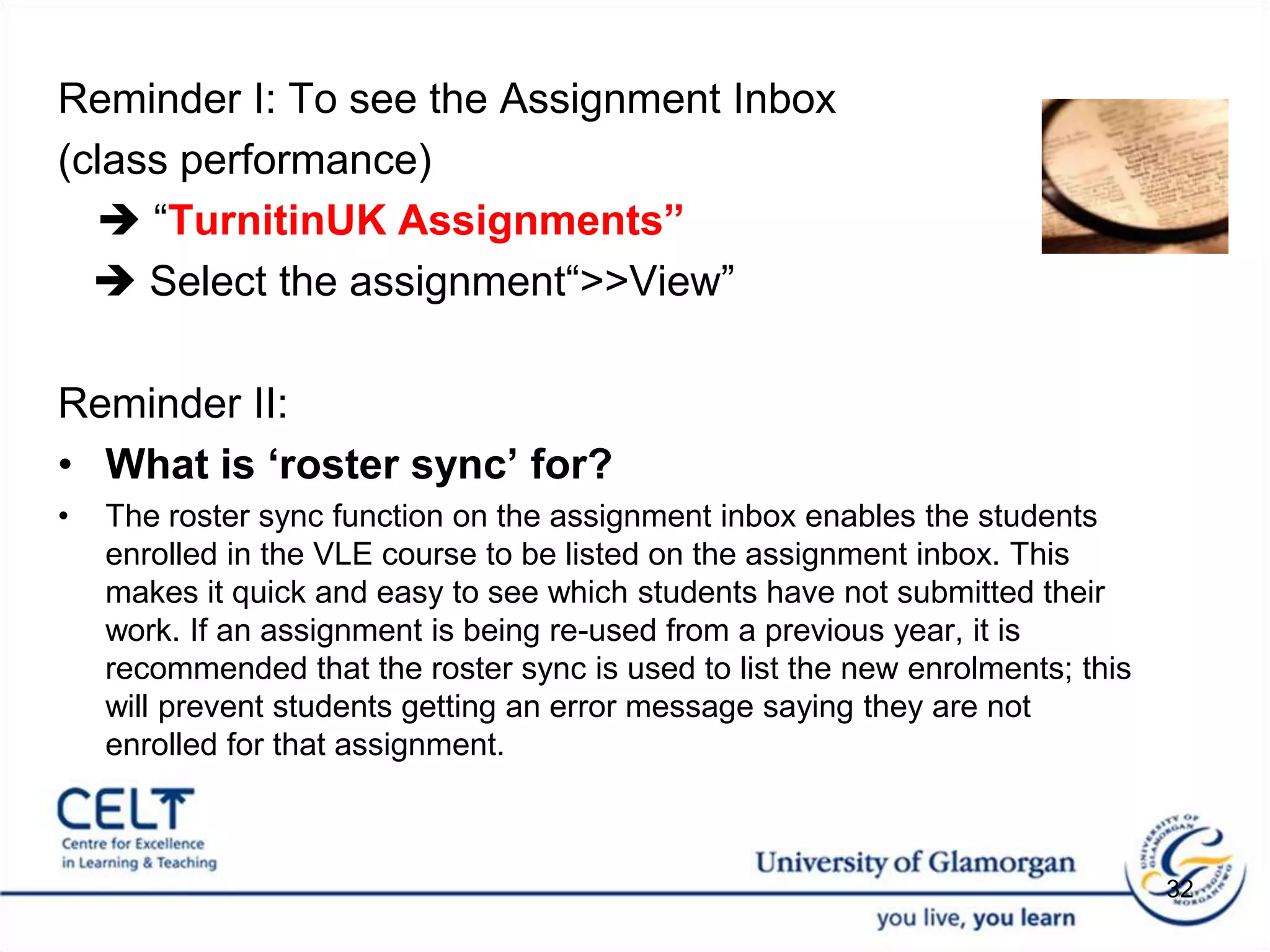 Turnitin will e-mail a receipt to the student’s university e-mail account: 19